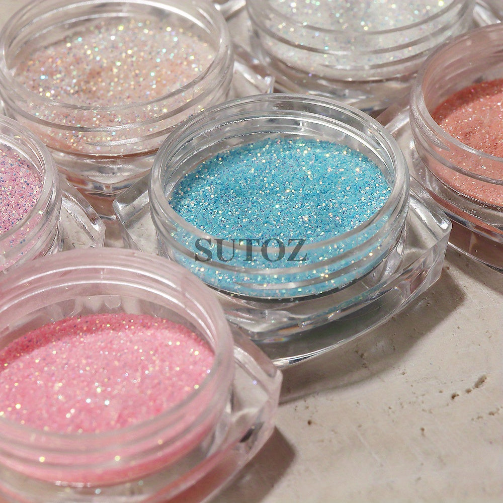 Glittery Rainbow Candy Nail Glitter Set - Ultra-Fine, Luminous Sugar Effect for Stunning Nail Art, Fragrance-Free, Ideal for Hands & Feet, Round Shape, Perfect for DIY Manicures, Nail Art Accessories